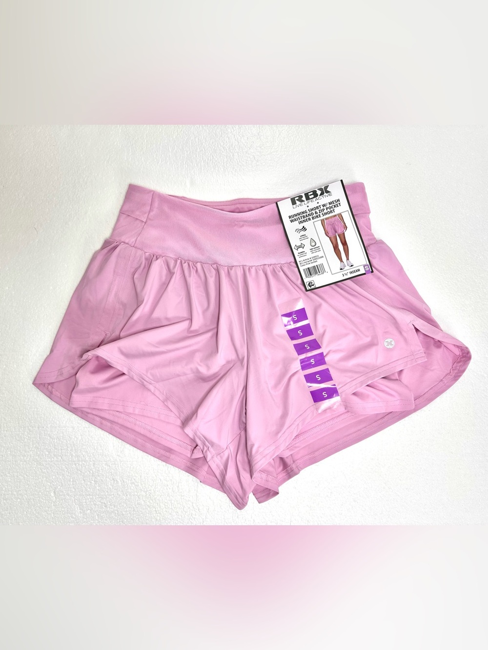 RBX Pink Running Flowy Shorts with Inner Shorts & Zip Back Pocket Small NWT
